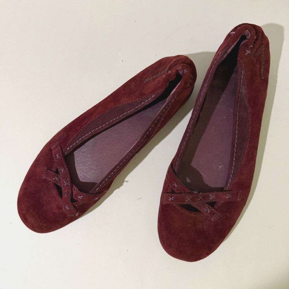 Patagonia Ebony Sultan Red Suede Ballet Flats, 8 Plum Casual